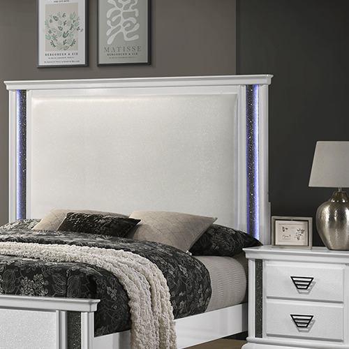 CAROLINA solid wood bedroom set malaysia with moondance white bed and pillow set, mini drawer, decor lamp