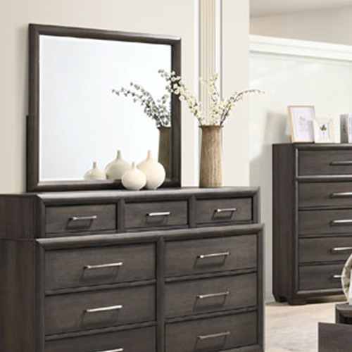 GUNNISON bedroom furniture set Malaysia with the drawer cabinet and mirror with decorative plant