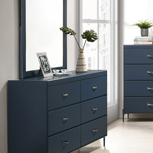 HARMONY bedroom set malaysia dark blue chest drawers with mirror and decorations