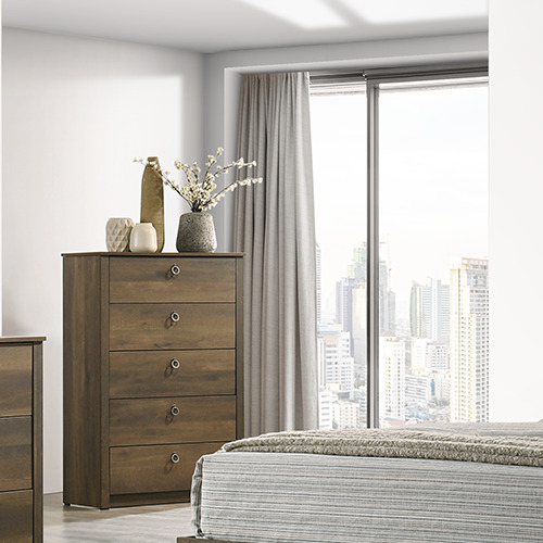 HELDI bedroom set malaysia with wooden color chest drawer with decor planting aside floor window