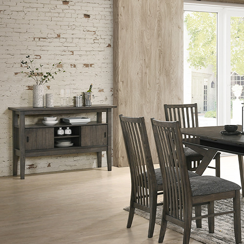 JASPER dining furniture malaysia with wood stand cabinets place in dining utensils and decor plant