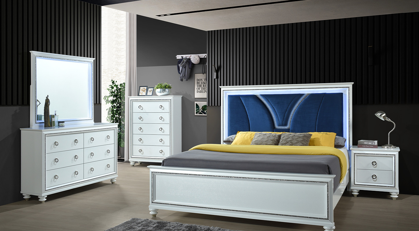 KINGSTON solid wood bedroom set malaysia overview of pearl white color well-design bed set