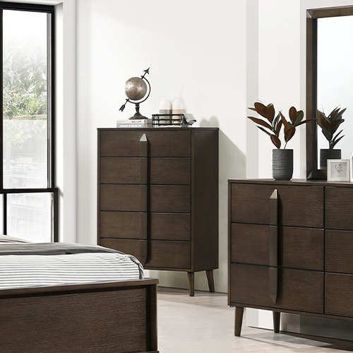 LOTUS wooden bed malaysia with natural wood color chest drawers and some trinkets