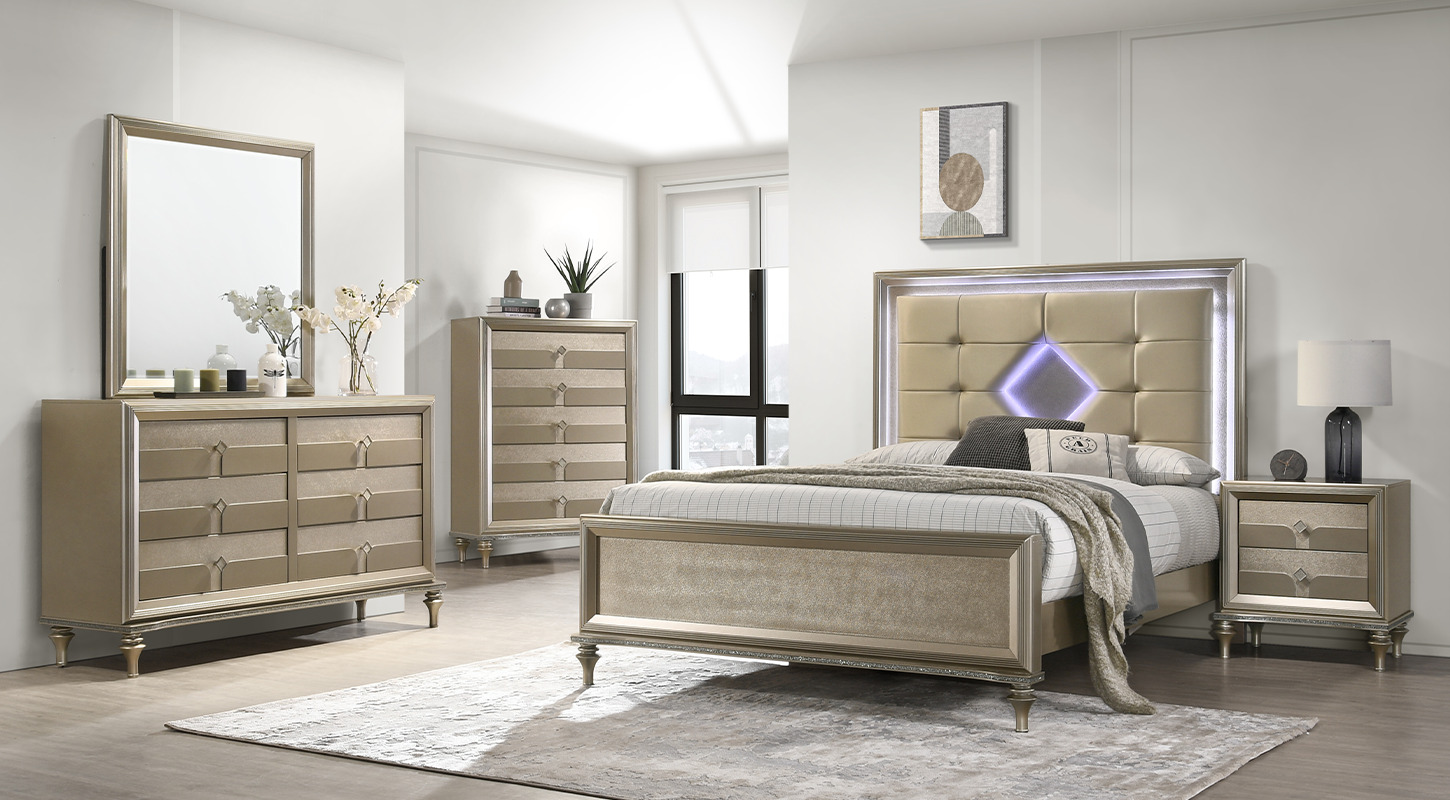 MIRAGE solid wood bedroom set malaysia overview of full-set light color fastens bed and furniture