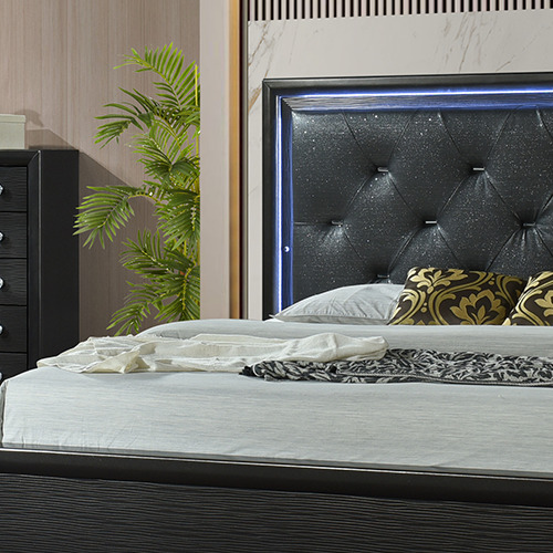 ODESSA bedroom set malaysia with black wood bed backrest, bed frame and full pillow bed Set