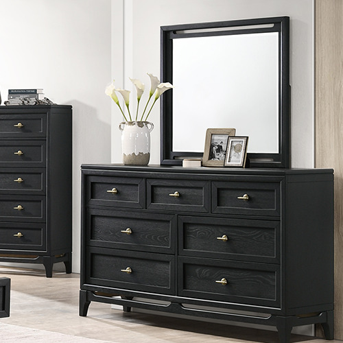 PHOENIX solid wood bedroom set malaysia with black finishing chest cabinet drawer and decorations