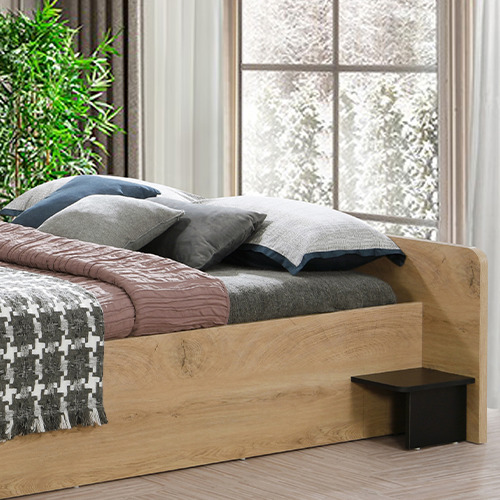 SELENA wooden bed malaysia with plateau wood short and full-set of colorful bed and pillow set