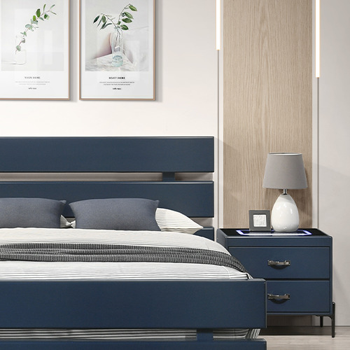 HARMONY bedroom furniture set malaysia dark blue full bed set with mini drawer and decor