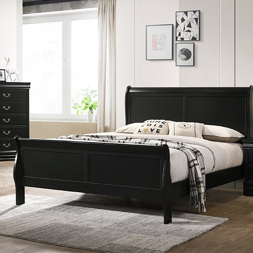 LOIUS PHILIPPE solid wood bedroom set malaysia with black wood bed frame and sheets and pillow set