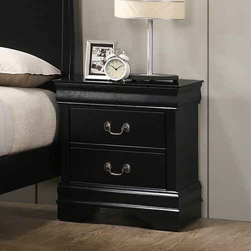 LOIUS PHILIPPE bedroom furniture set malaysia with black wood mini drawer, picture frame, alarm clock and decor lamp